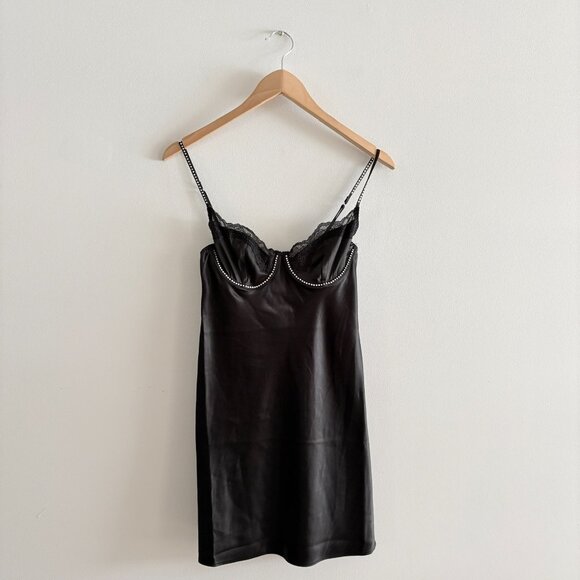Victoria’s Secret Satin & Lace Embellished Cupped Mini Slip Dress Black Small - Picture 7 of 10